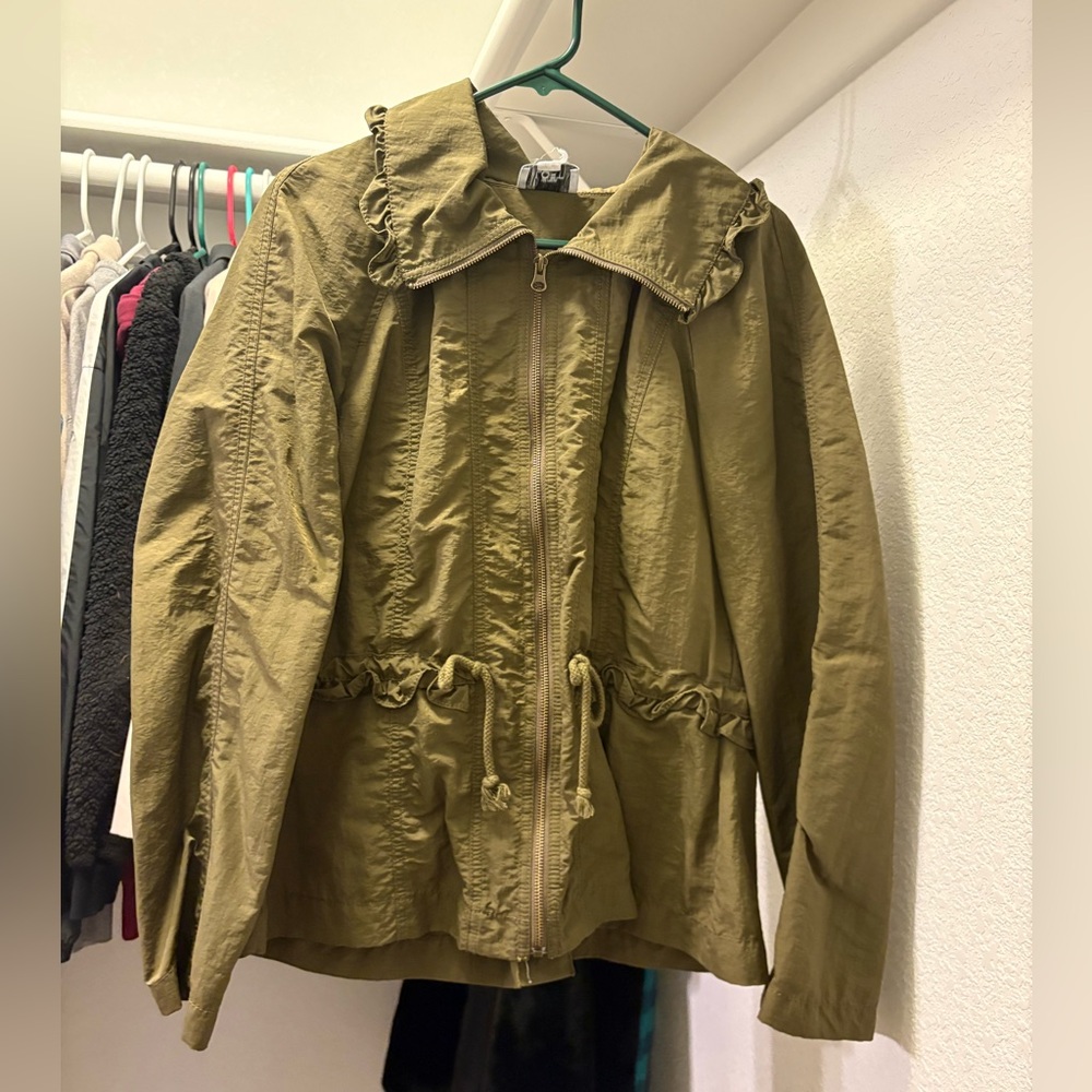 Ann Taylor LOFT Olive Ruffle Utility Jacket